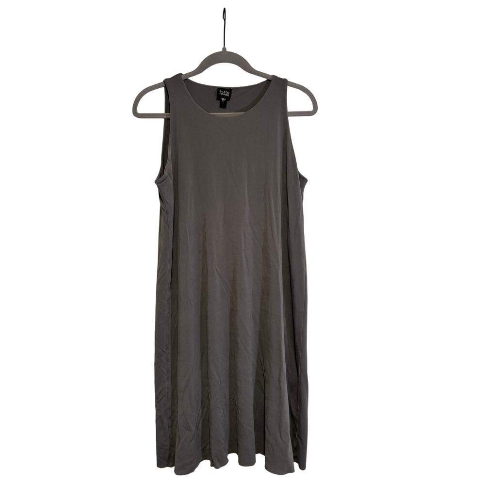 Eileen Fisher Women's Gray 100% Silk Sleeveless Shift Dress Size M - Picture 2 of 9